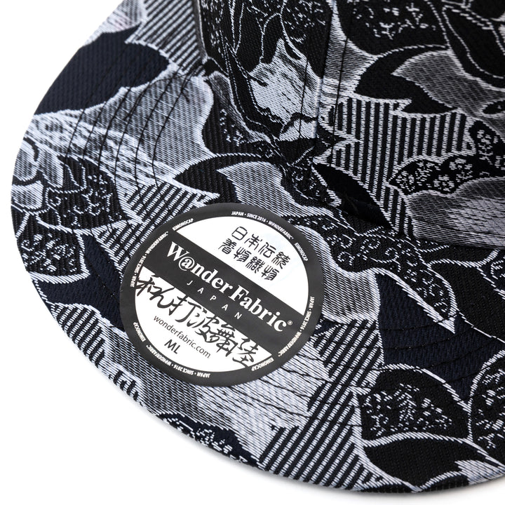 Kimono Fabric Cap - Black, Gray Floral Pattern