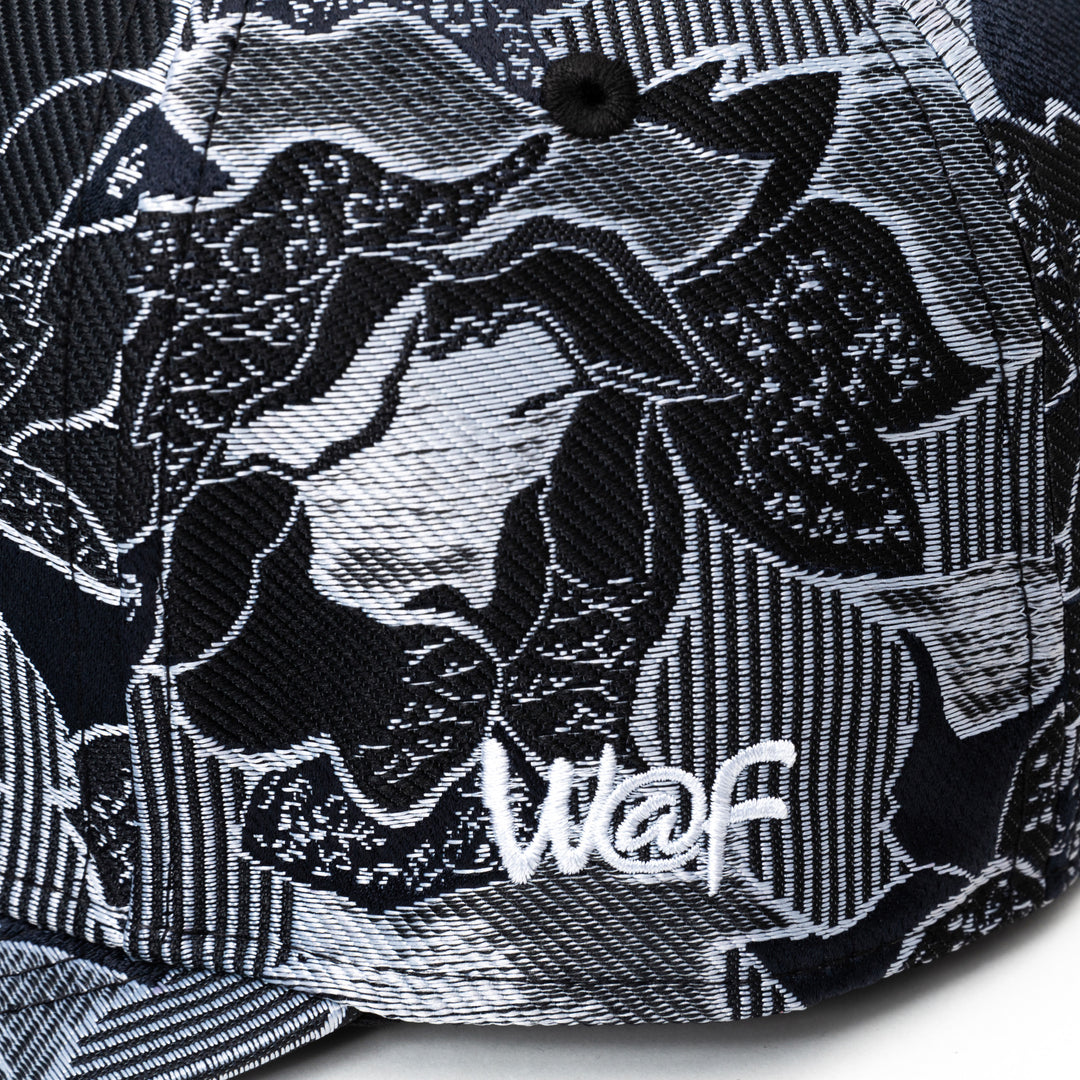 Kimono Fabric Cap - Black, Gray Floral Pattern