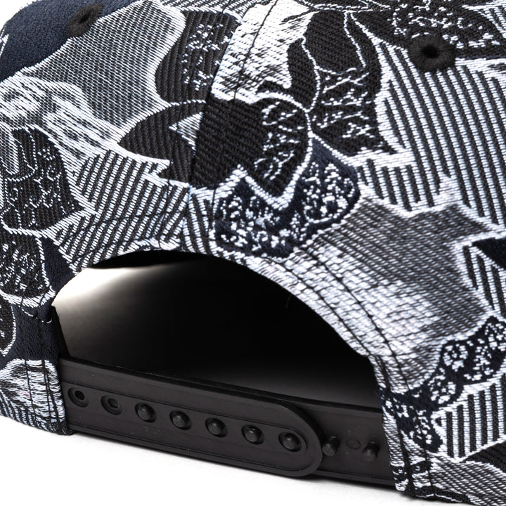 Kimono Fabric Cap - Black, Gray Floral Pattern