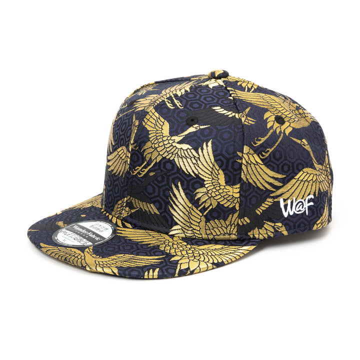 Kimono Fabric Cap - Black Background Gold Crane
