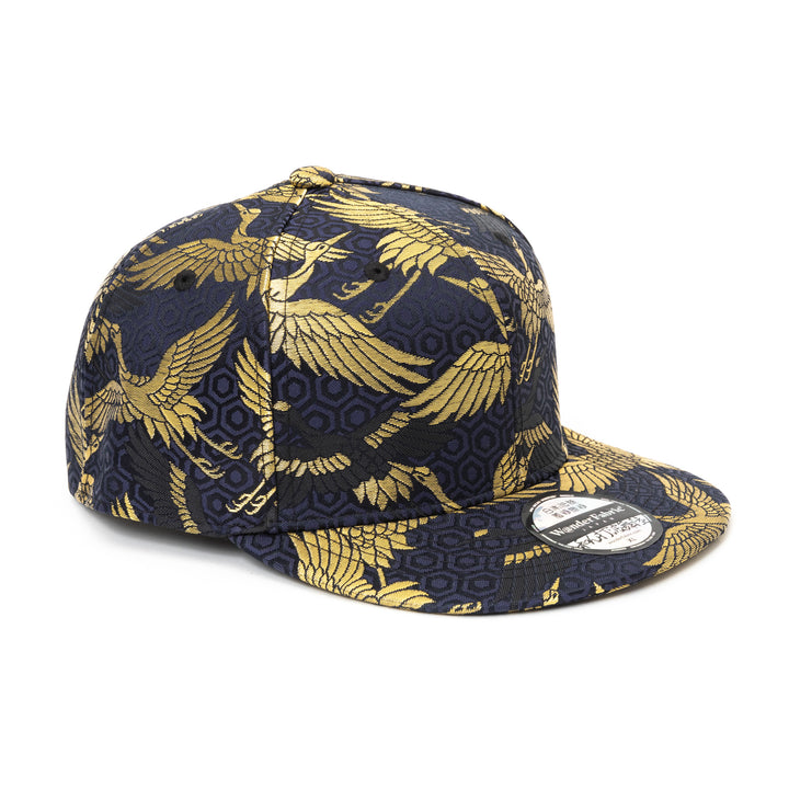Kimono Fabric Cap - Black Background Gold Crane