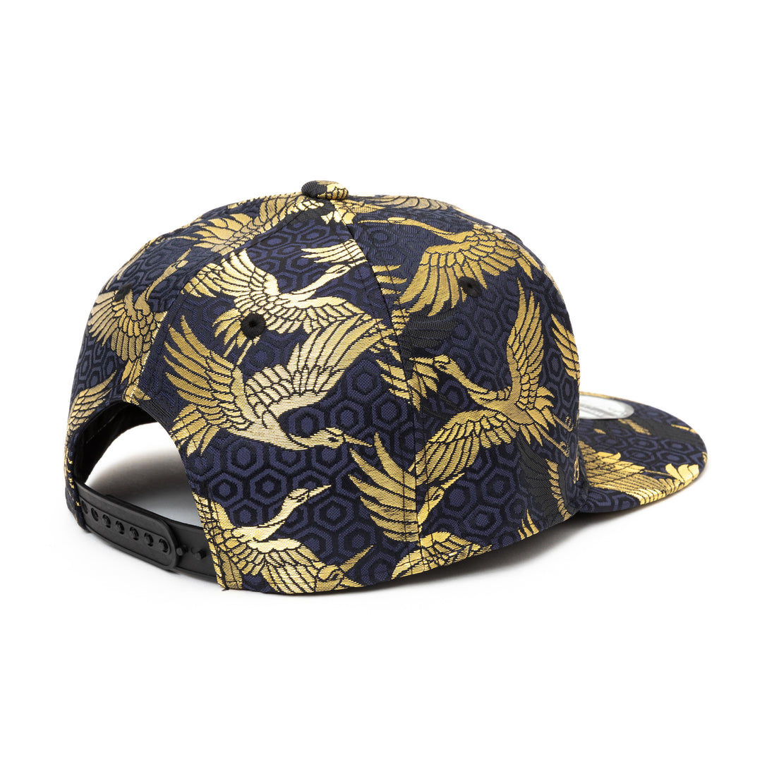 Kimono Fabric Cap - Black Background Gold Crane