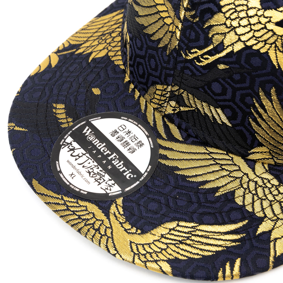 Kimono Fabric Cap - Black Background Gold Crane