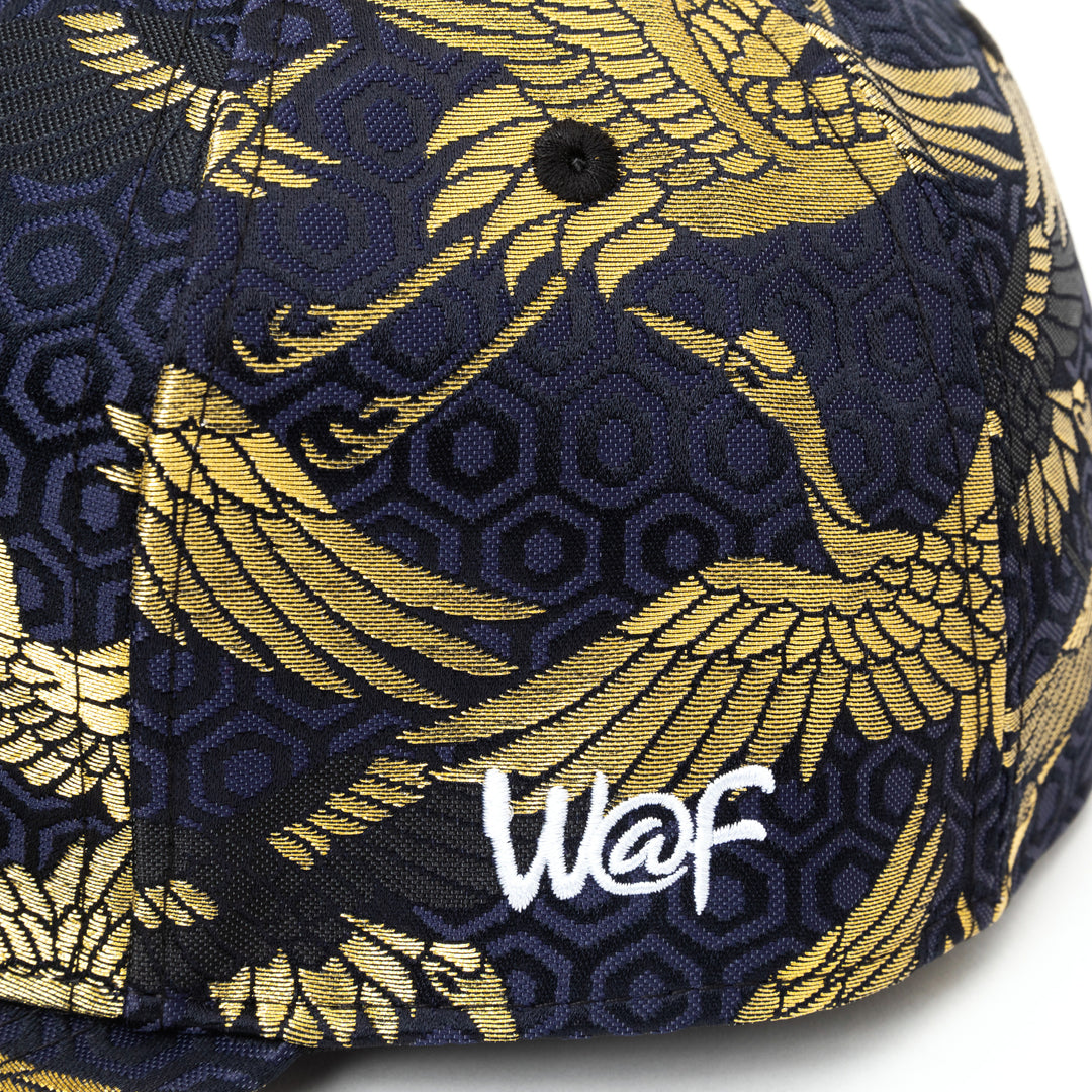 Kimono Fabric Cap - Black Background Gold Crane