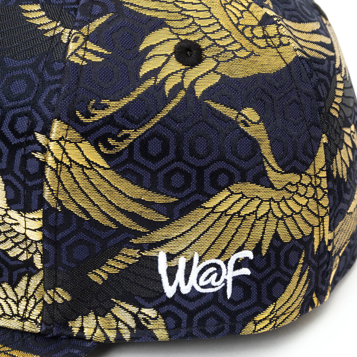 Kimono Fabric Cap - Black Background Gold Crane