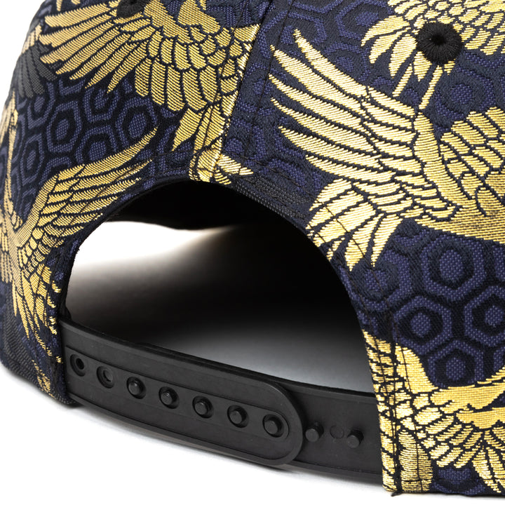 Kimono Fabric Cap - Black Background Gold Crane