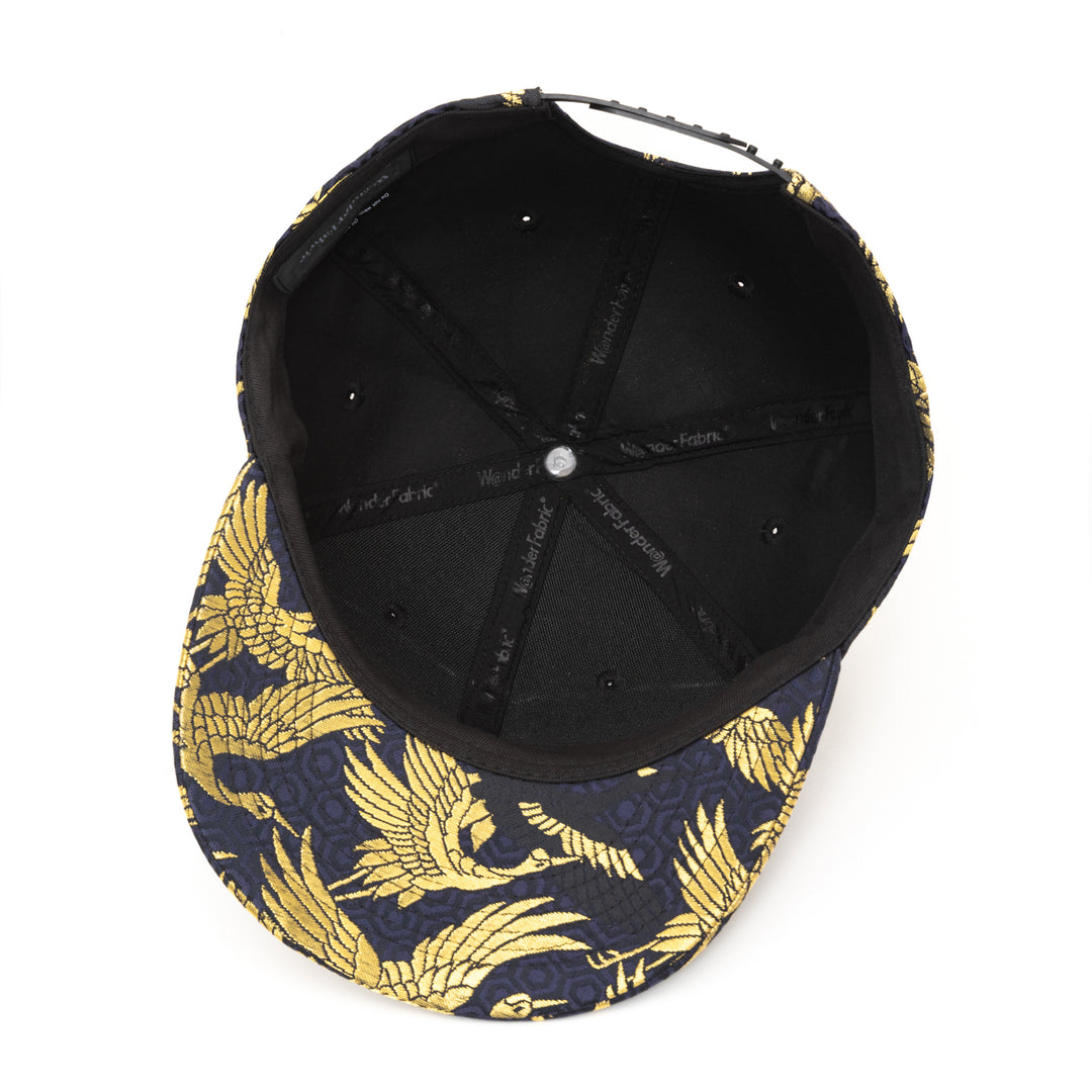Kimono Fabric Cap - Black Background Gold Crane