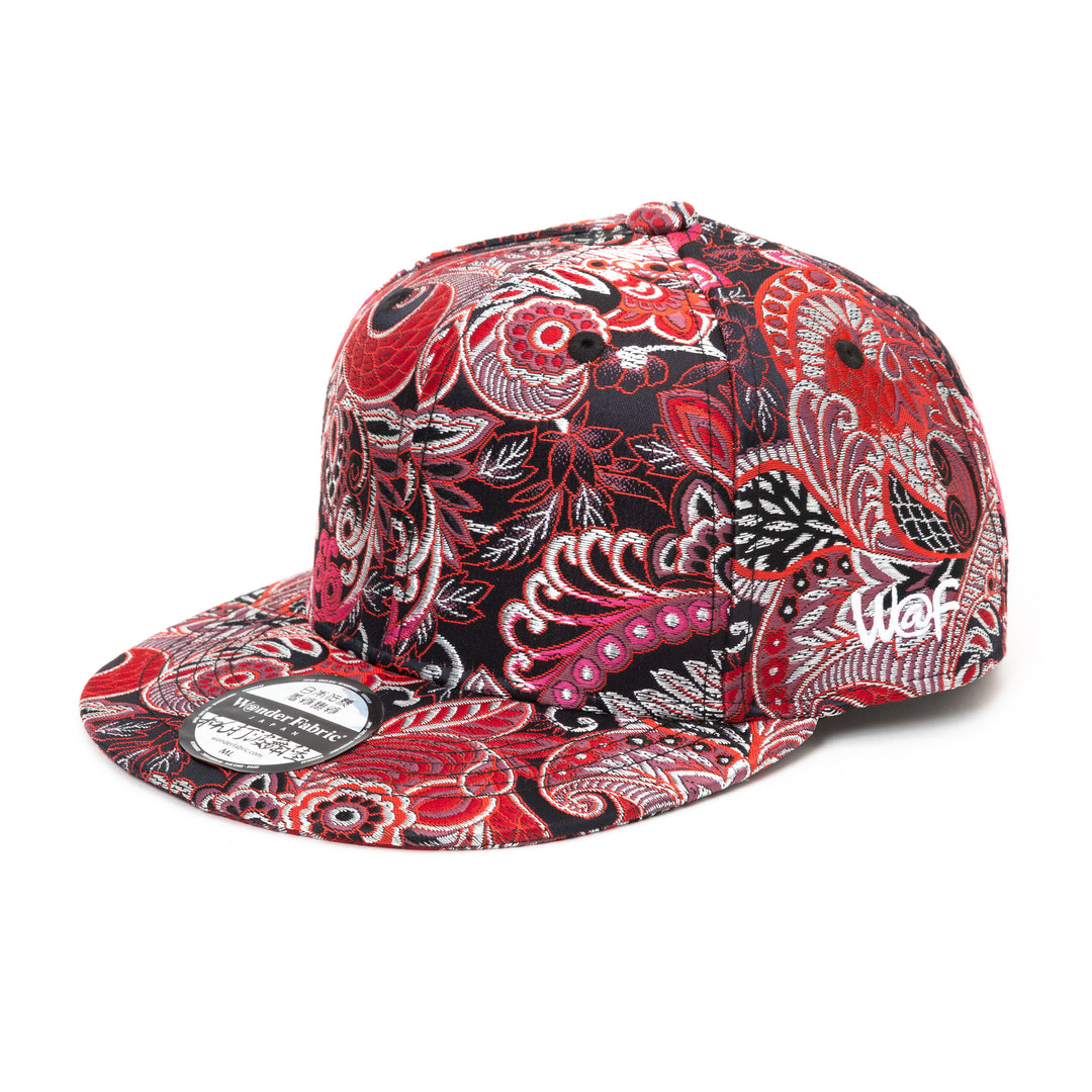 Kimono Fabric Cap - Red Botanical Pattern
