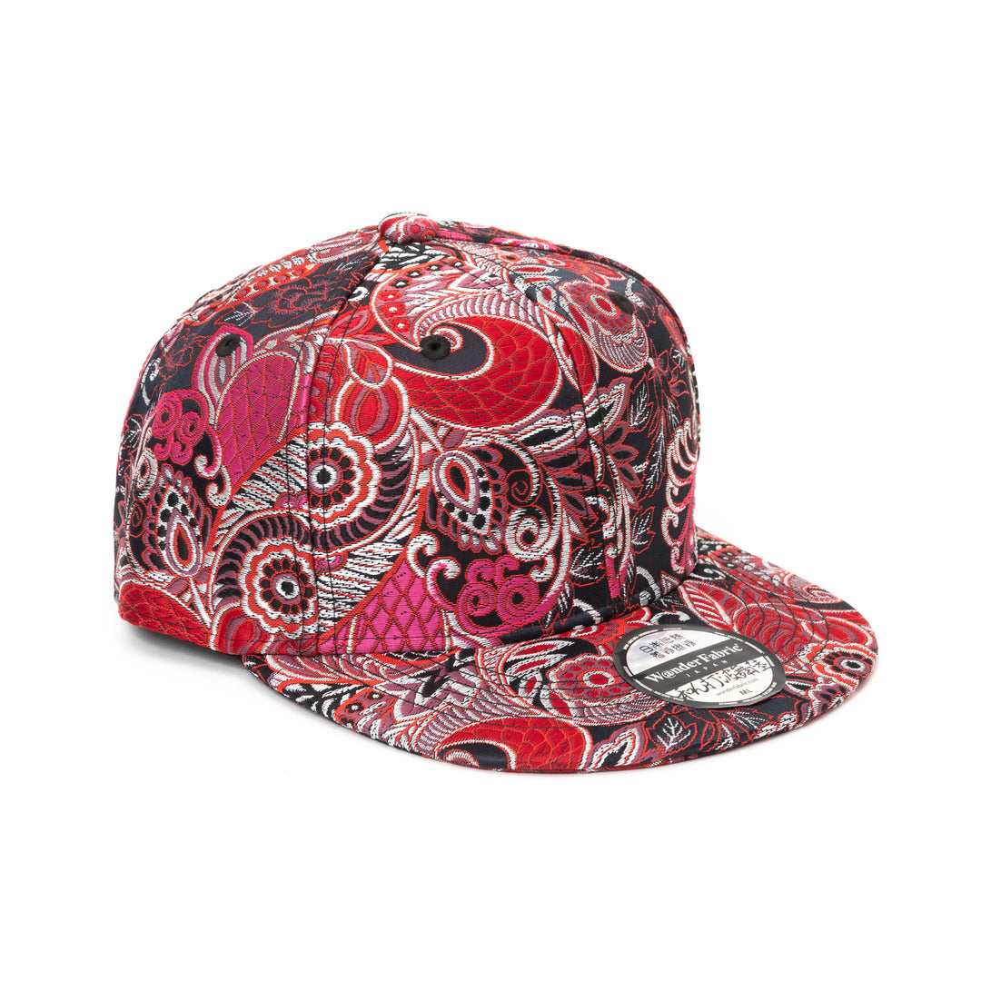 Kimono Fabric Cap - Red Botanical Pattern