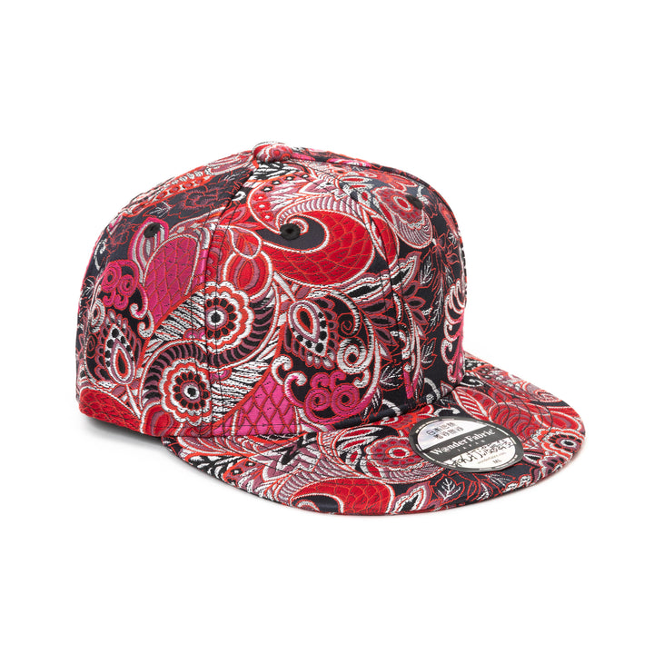 Kimono Fabric Cap - Red Botanical Pattern