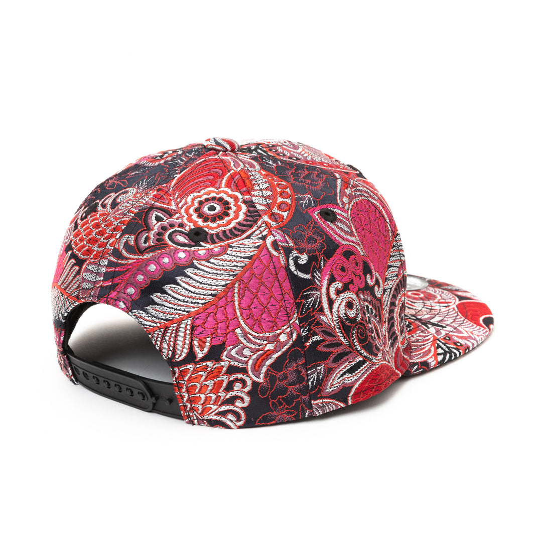 Kimono Fabric Cap - Red Botanical Pattern