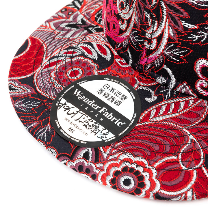 Kimono Fabric Cap - Red Botanical Pattern