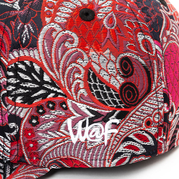 Kimono Fabric Cap - Red Botanical Pattern