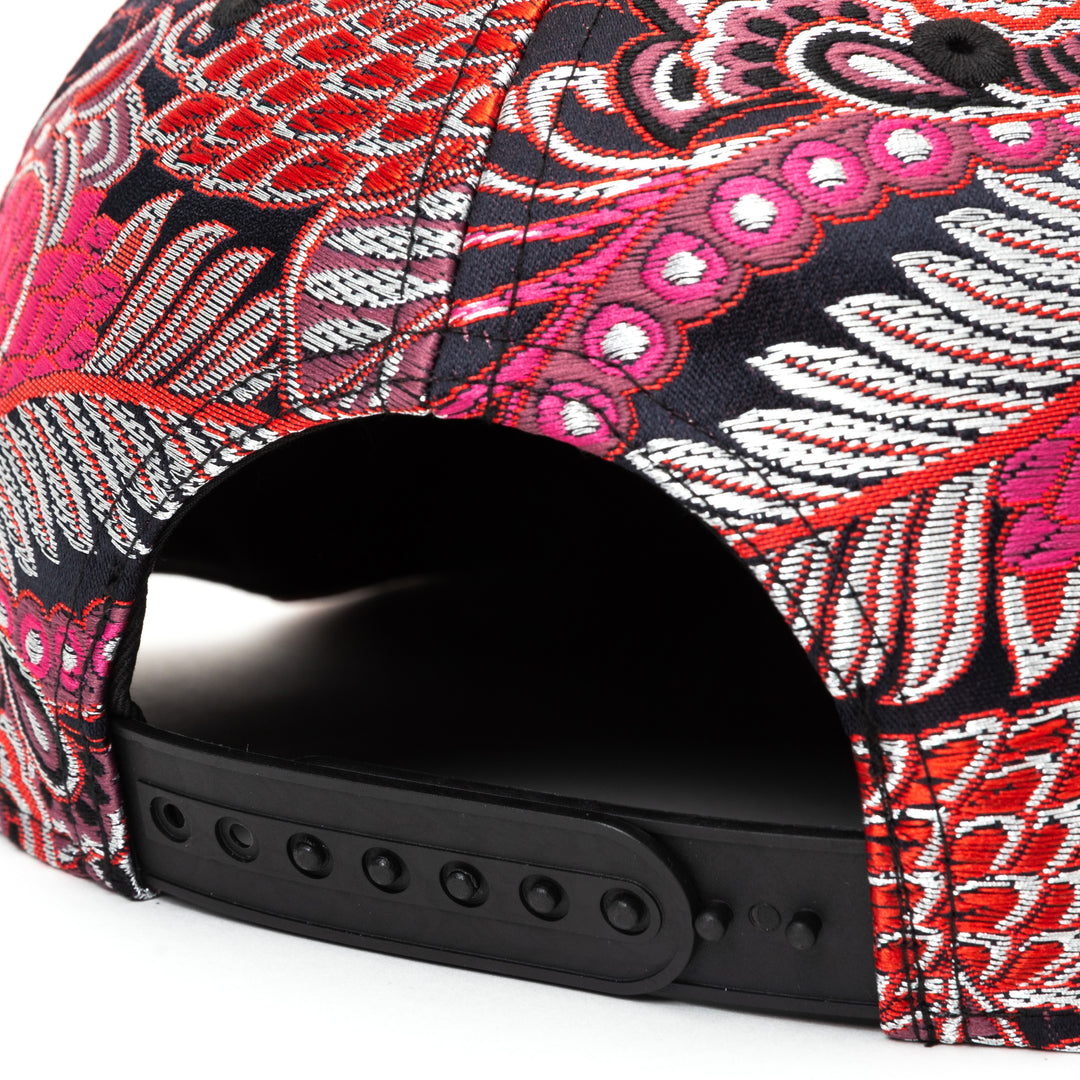 Kimono Fabric Cap - Red Botanical Pattern