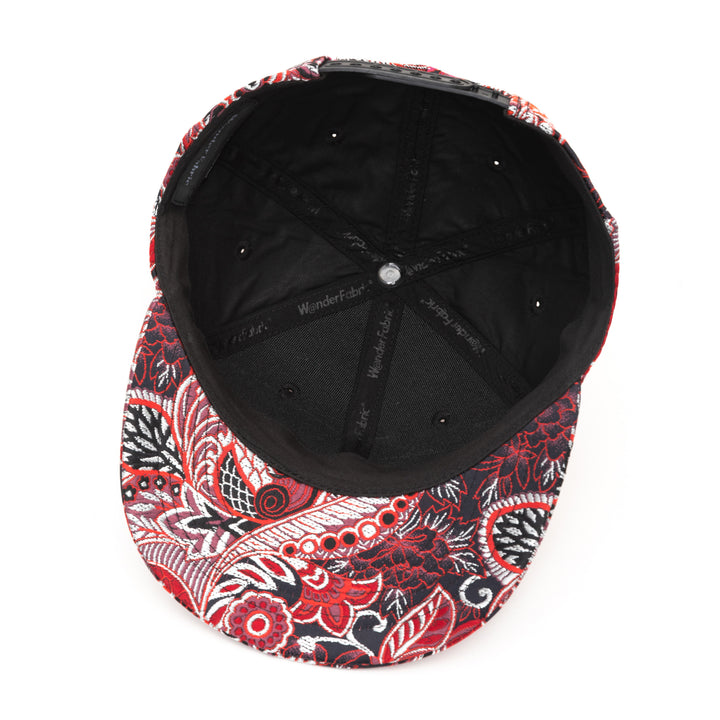 Kimono Fabric Cap - Red Botanical Pattern
