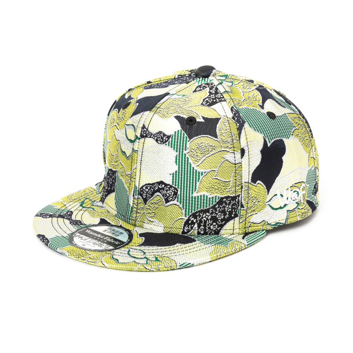Kimono Fabric Cap - Green Floral Pattern