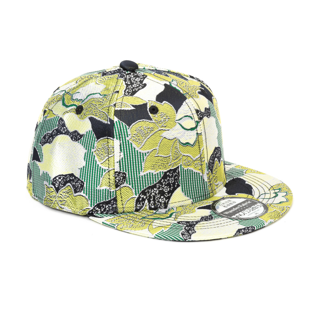 Kimono Fabric Cap - Green Floral Pattern
