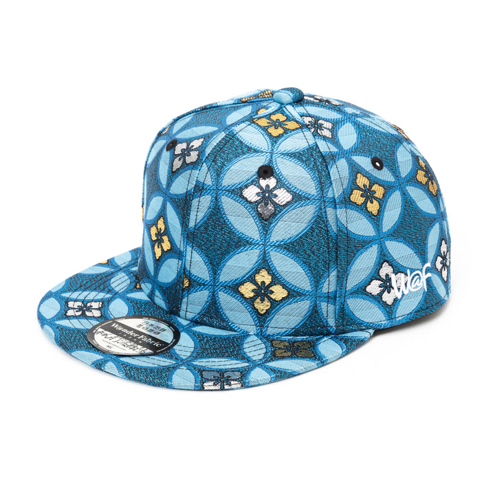 Kimono Fabric Cap - Blue Shippo Floral Pattern