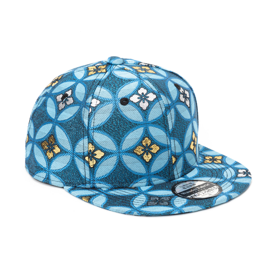 Kimono Fabric Cap - Blue Shippo Floral Pattern