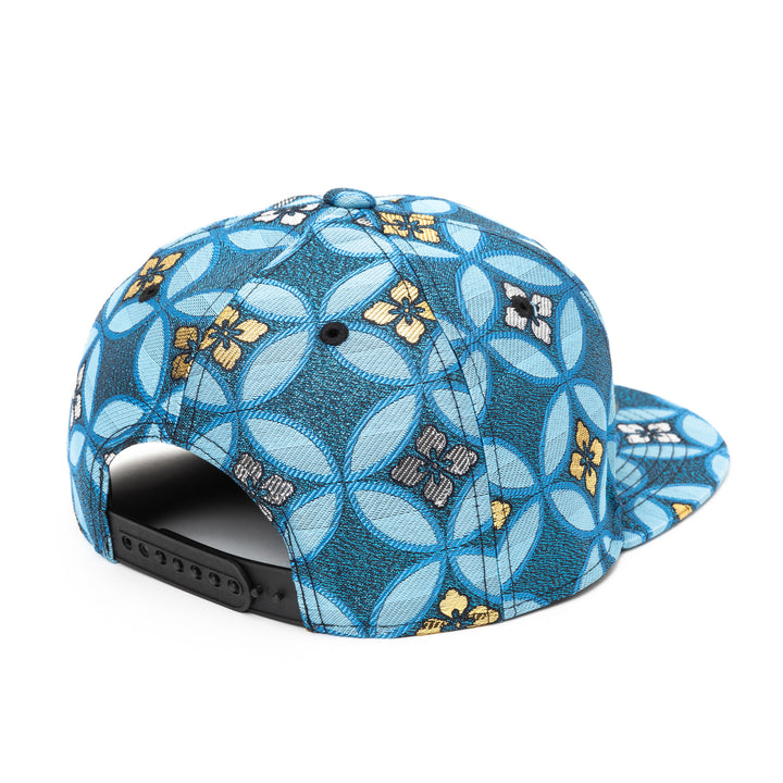 Kimono Fabric Cap - Blue Shippo Floral Pattern