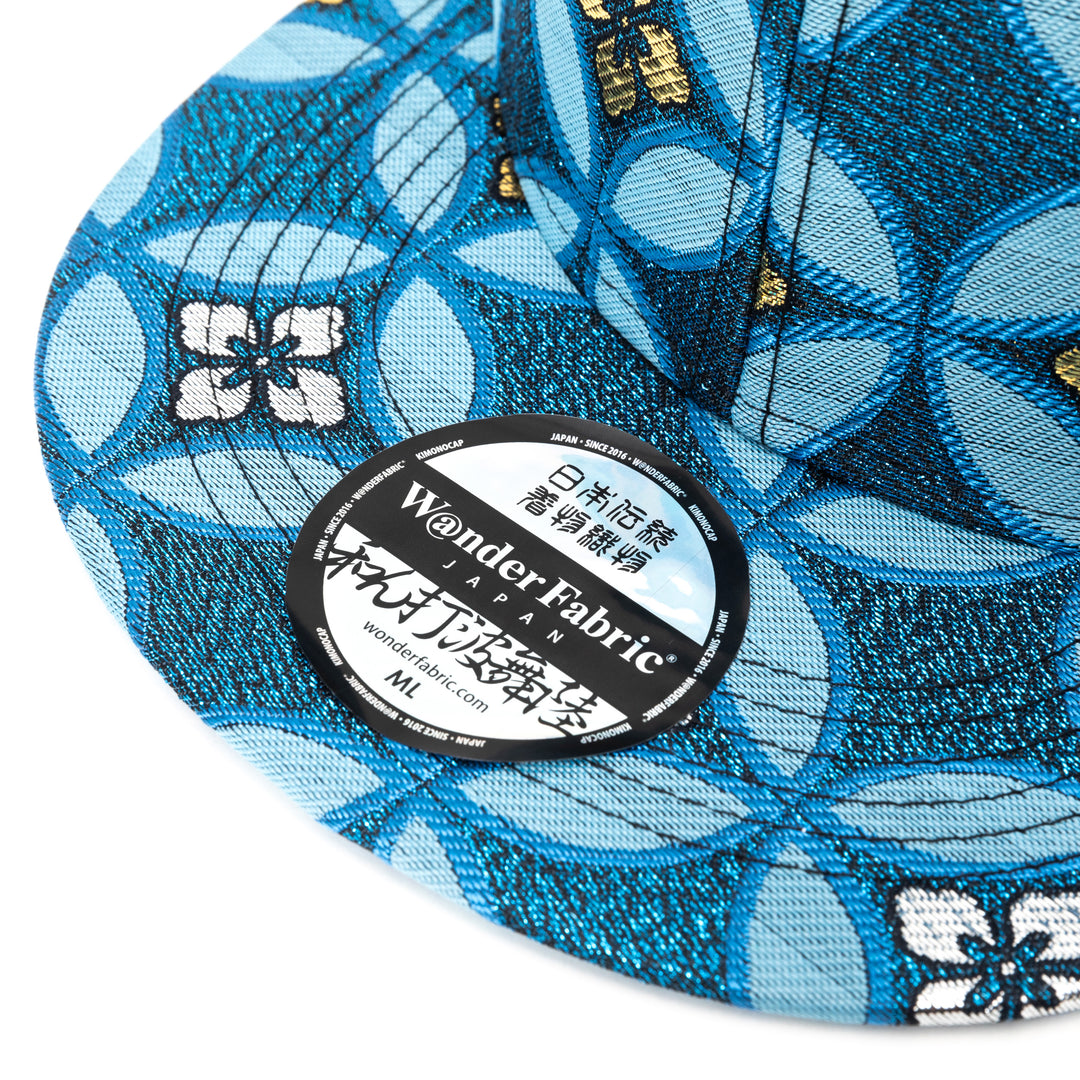 Kimono Fabric Cap - Blue Shippo Floral Pattern