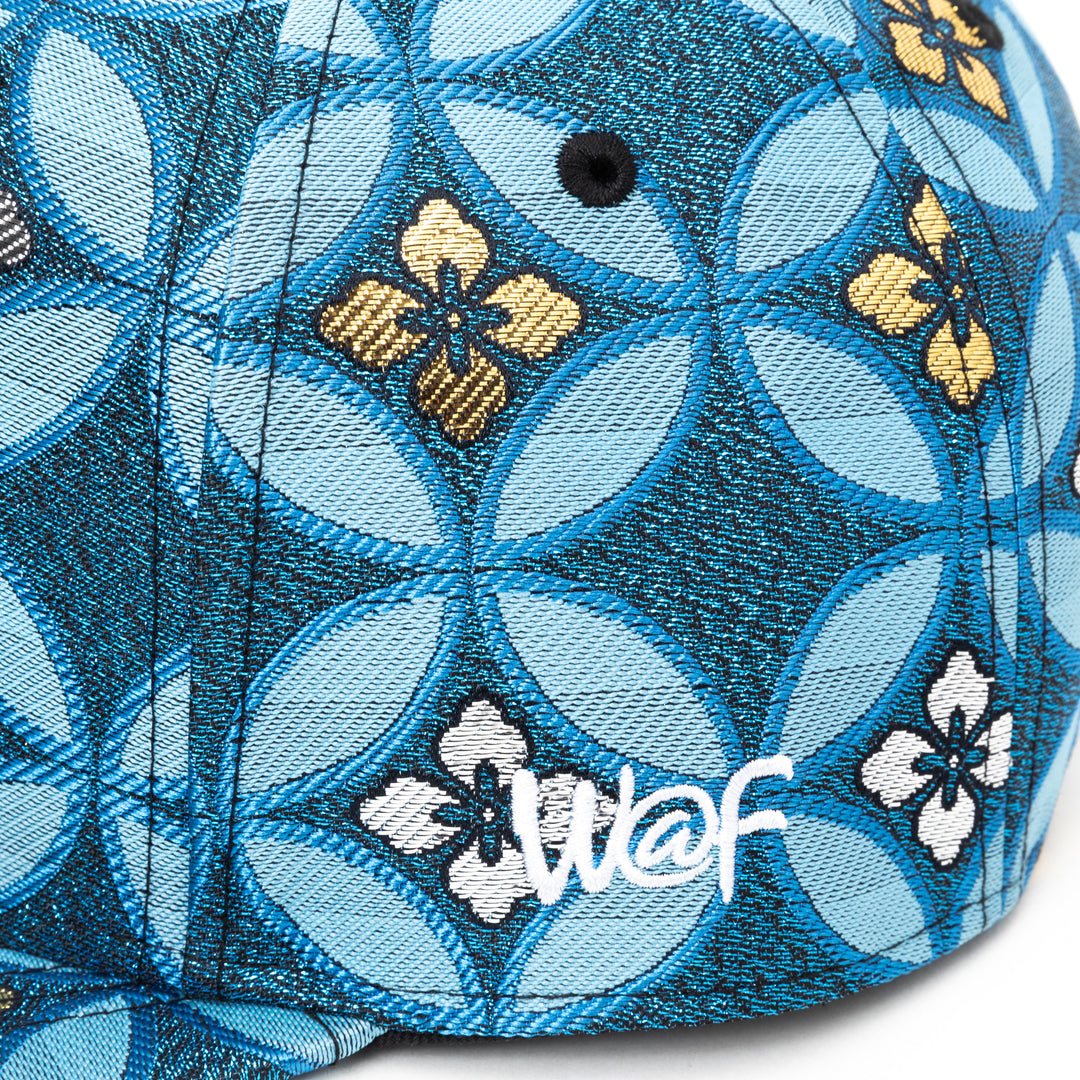 Kimono Fabric Cap - Blue Shippo Floral Pattern