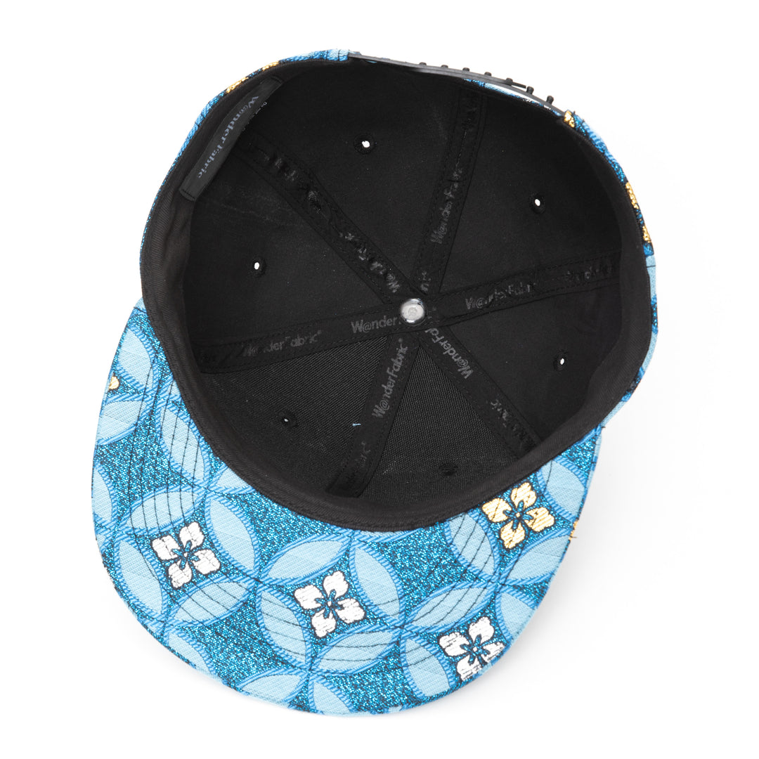 Kimono Fabric Cap - Blue Shippo Floral Pattern