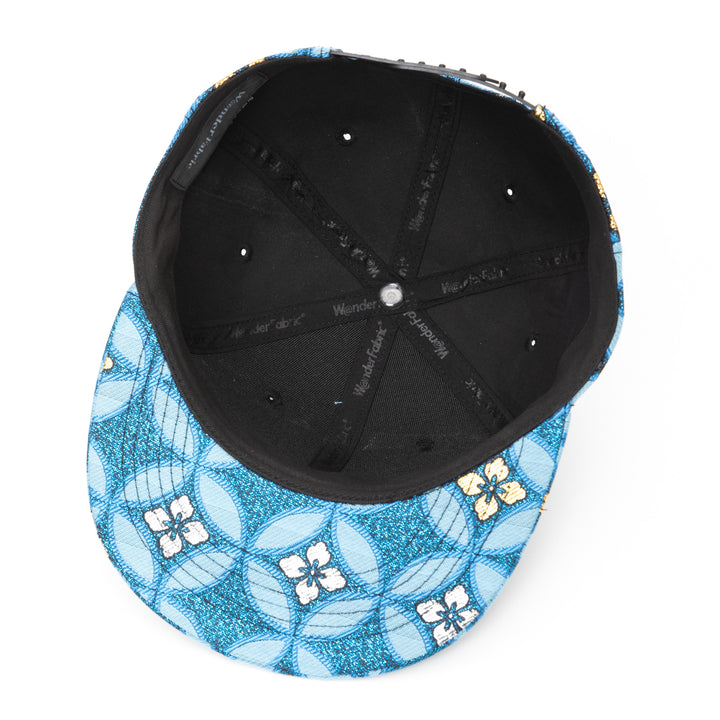 Kimono Fabric Cap - Blue Shippo Floral Pattern