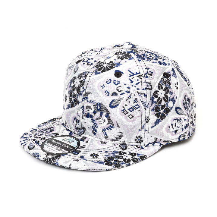 Kimono Fabric Cap - White & Blu Shippo Floral Pattern