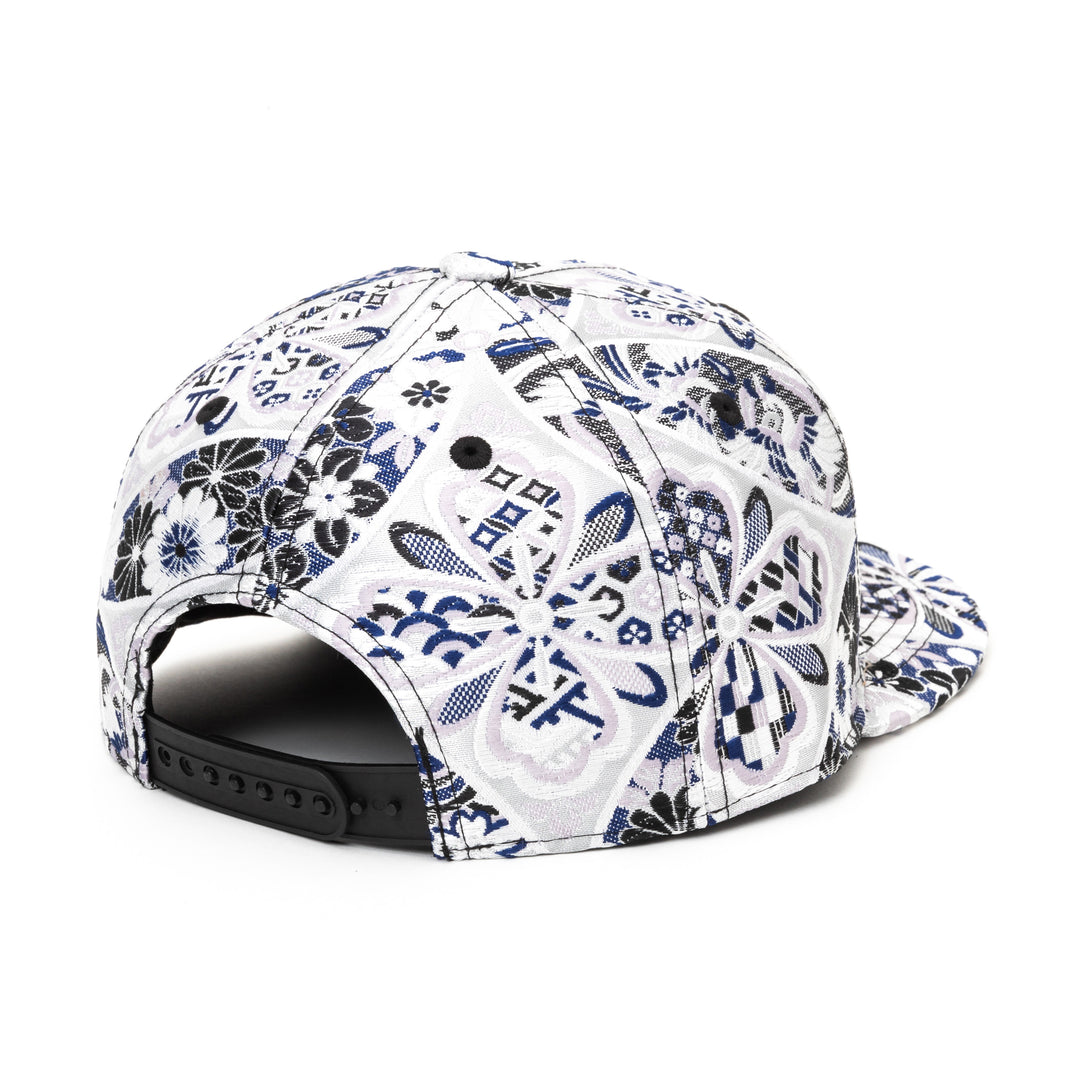 Kimono Fabric Cap - White & Blu Shippo Floral Pattern