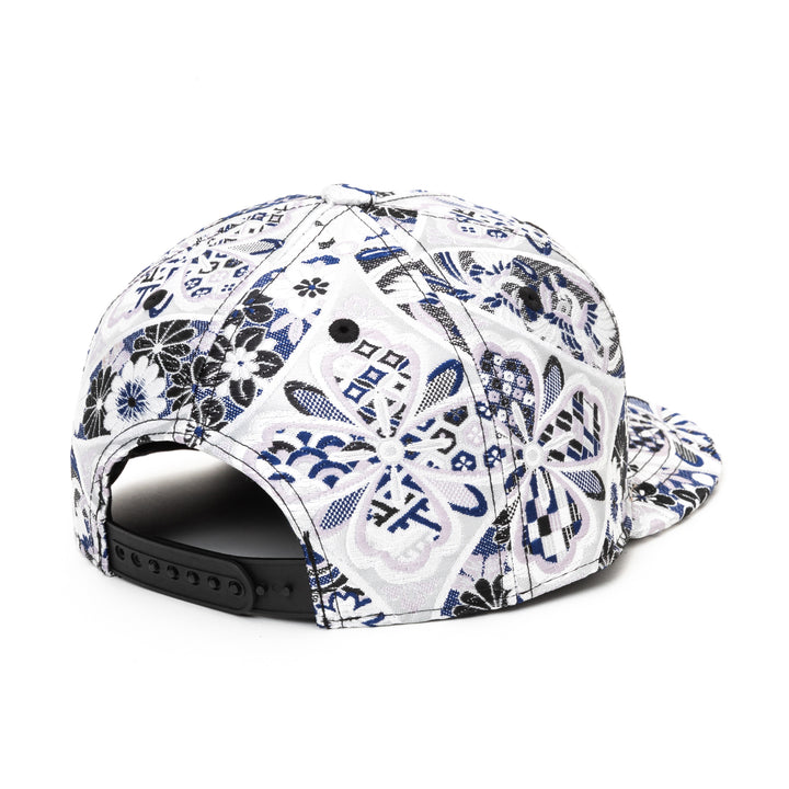 Kimono Fabric Cap - White & Blu Shippo Floral Pattern