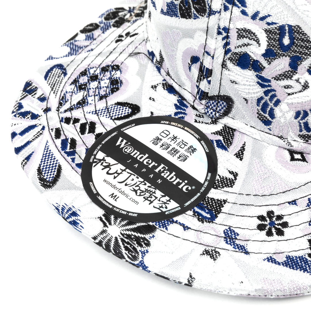 Kimono Fabric Cap - White & Blu Shippo Floral Pattern