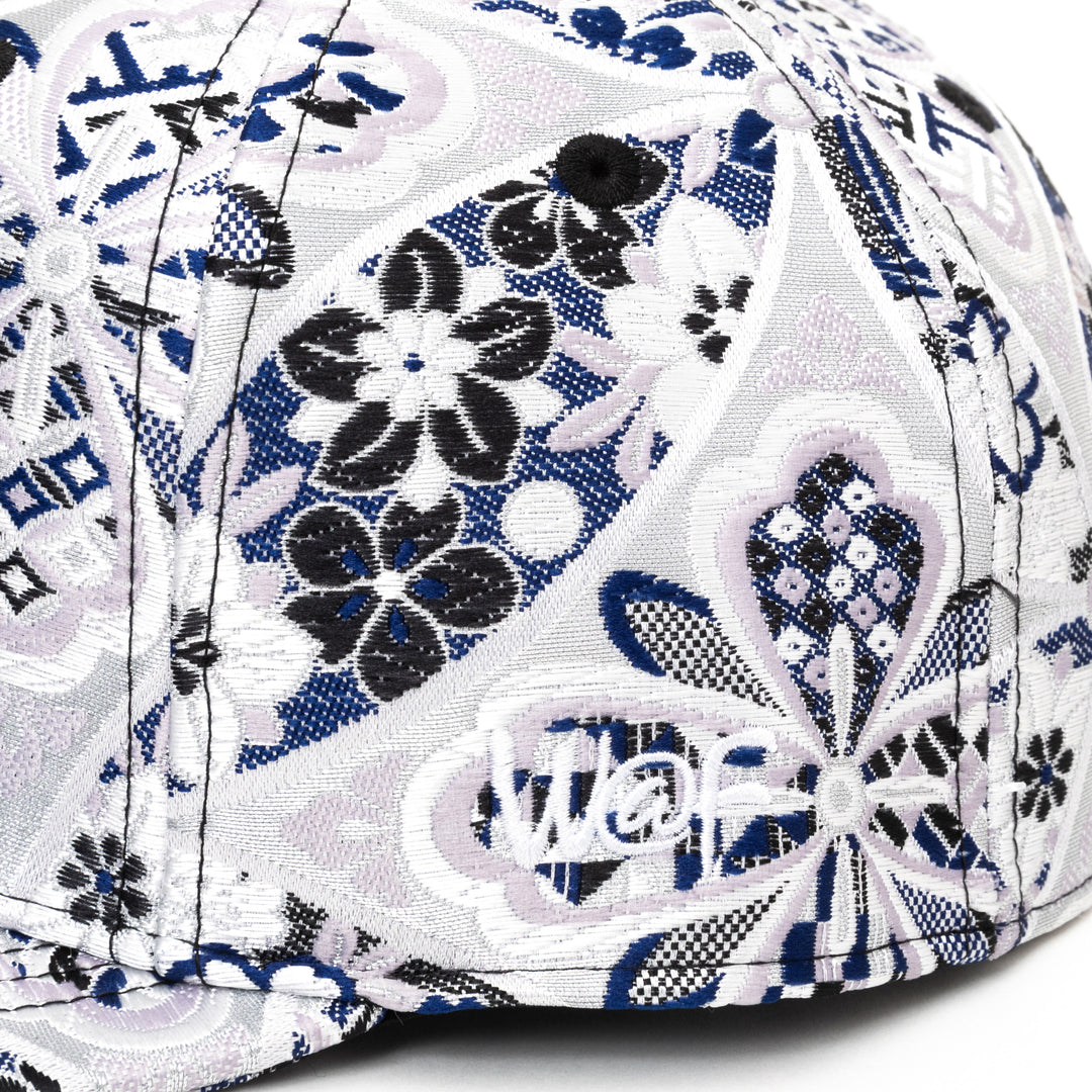 Kimono Fabric Cap - White & Blu Shippo Floral Pattern