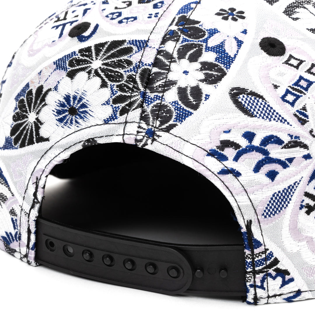 Kimono Fabric Cap - White & Blu Shippo Floral Pattern