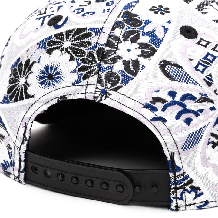 Kimono Fabric Cap - White & Blu Shippo Floral Pattern