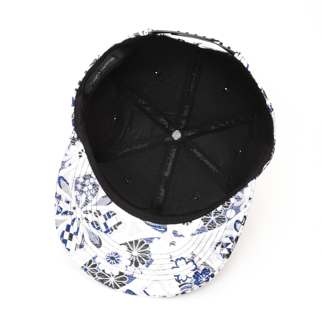 Kimono Fabric Cap - White & Blu Shippo Floral Pattern