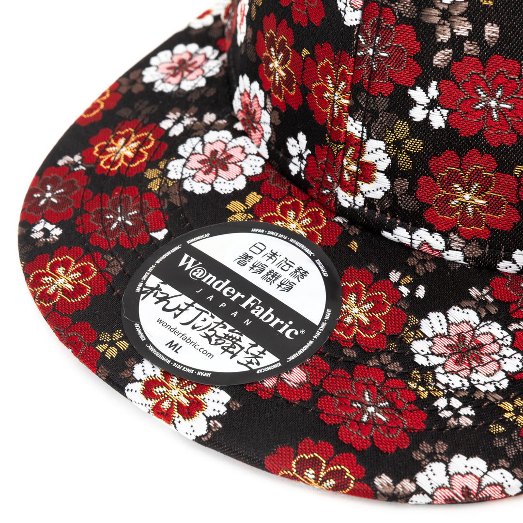 Kimono Fabric Cap - Black Cherry Blossom