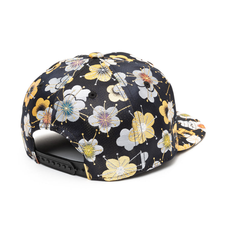 Kimono Fabric Cap - Black Background Gold Plum Blossom