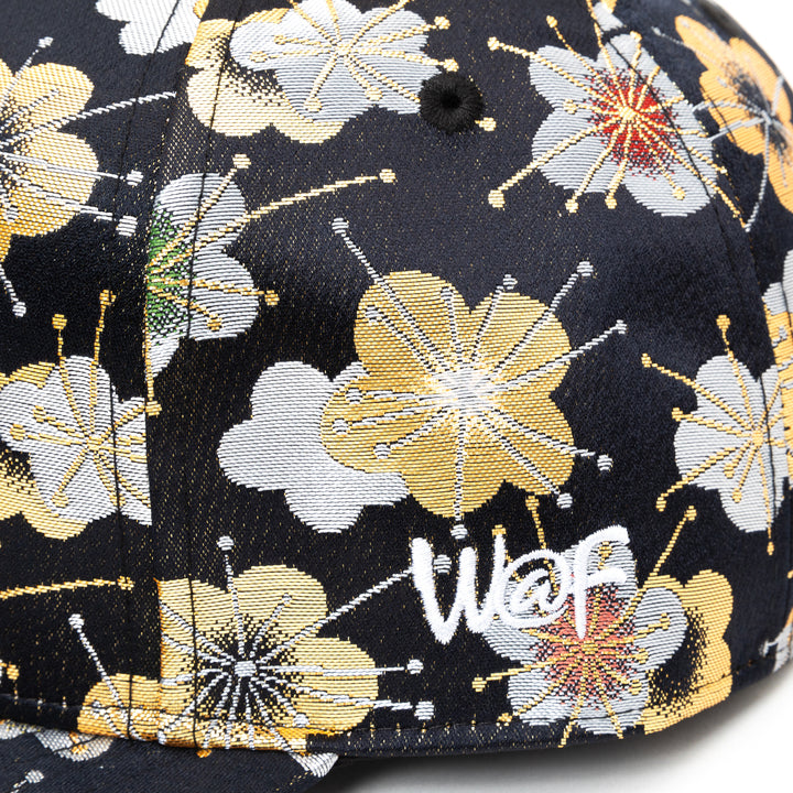 Kimono Fabric Cap - Black Background Gold Plum Blossom