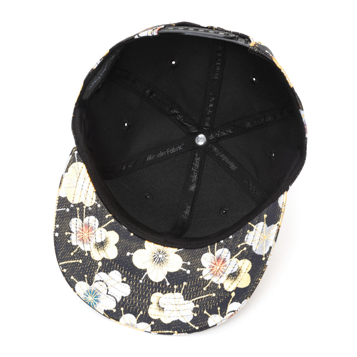 Kimono Fabric Cap - Black Background Gold Plum Blossom