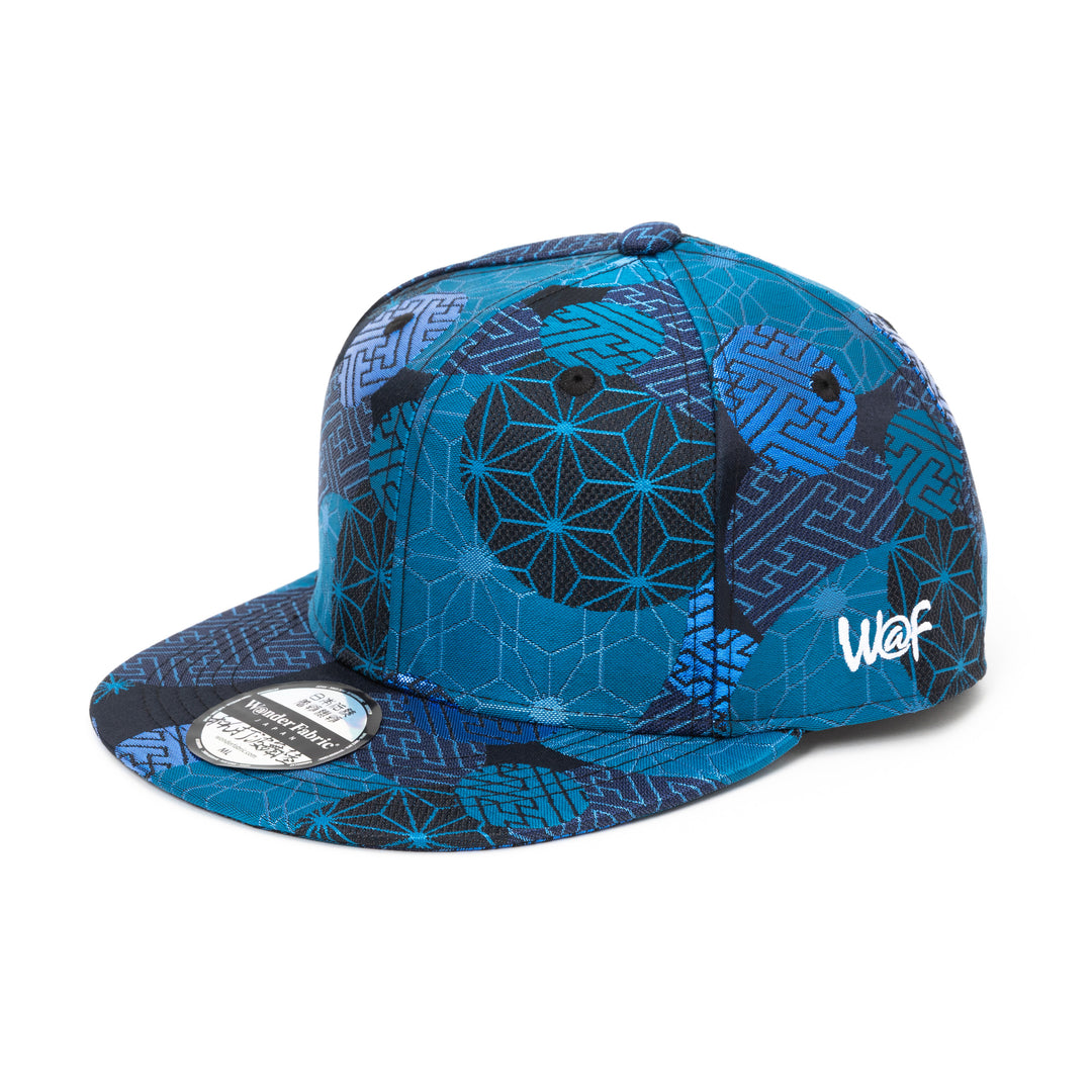 Kimono Fabric Cap - Blue Asa-no-ha Pattern Fabric
