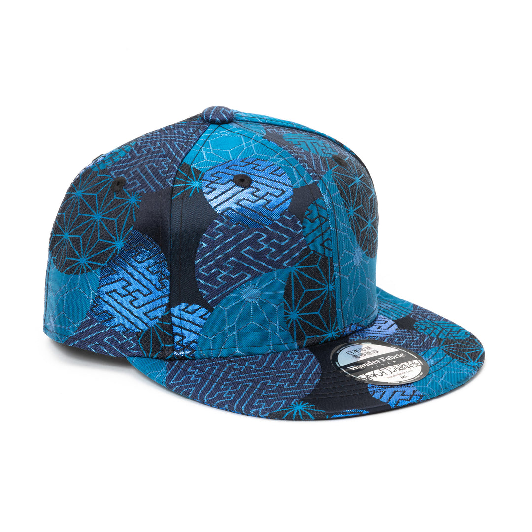 Kimono Fabric Cap - Blue Asa-no-ha Pattern Fabric