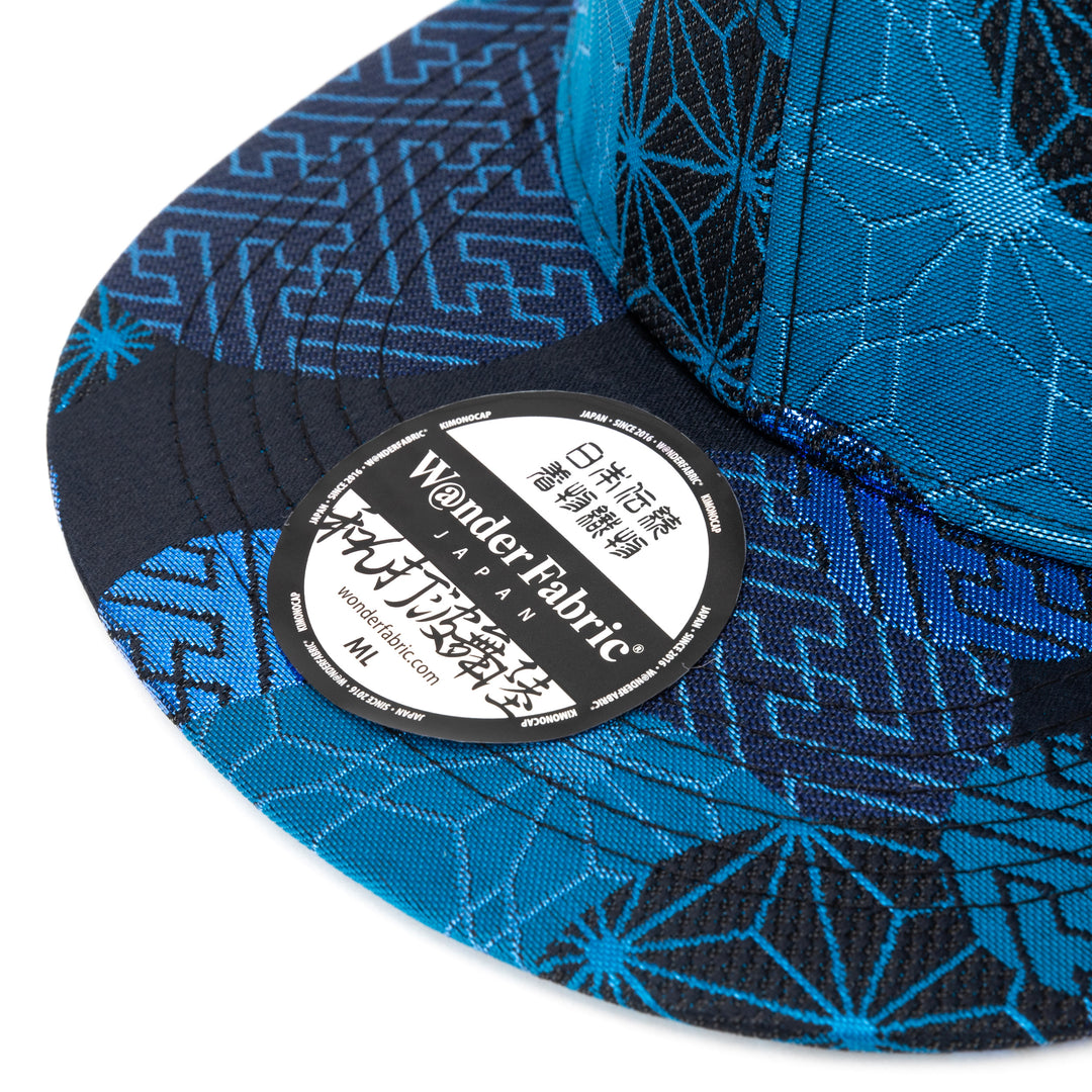 Kimono Fabric Cap - Blue Asa-no-ha Pattern Fabric