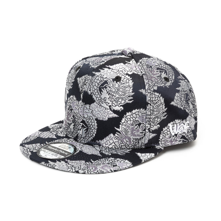 Kimono Fabric Cap - Black Background Silver Dragon