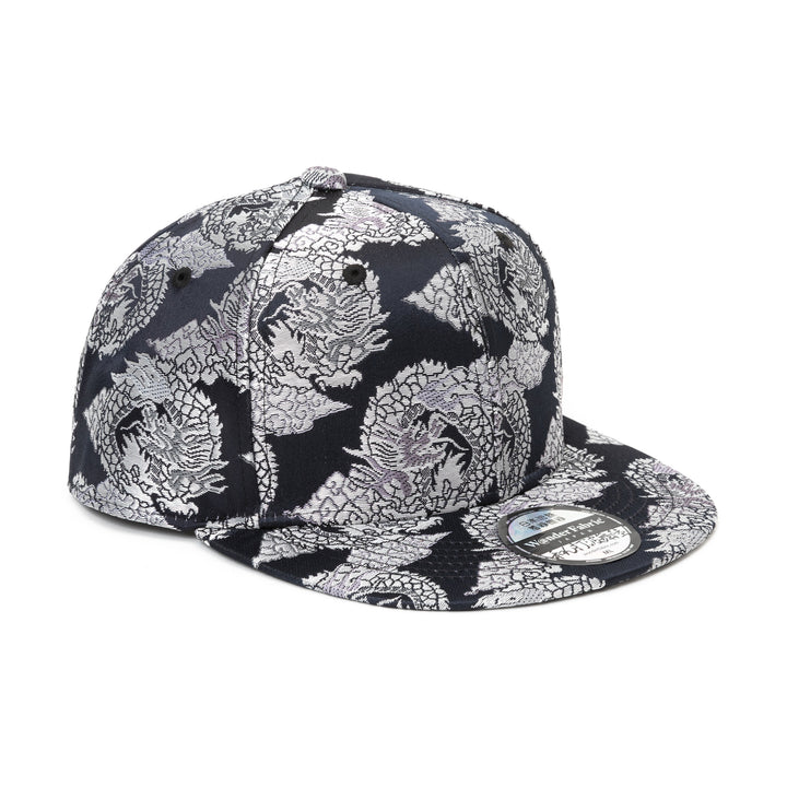 Kimono Fabric Cap - Black Background Silver Dragon