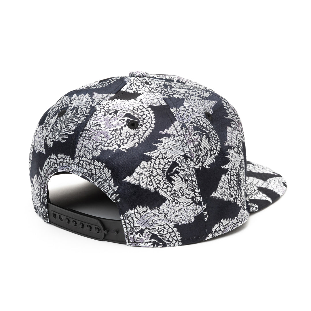 Kimono Fabric Cap - Black Background Silver Dragon