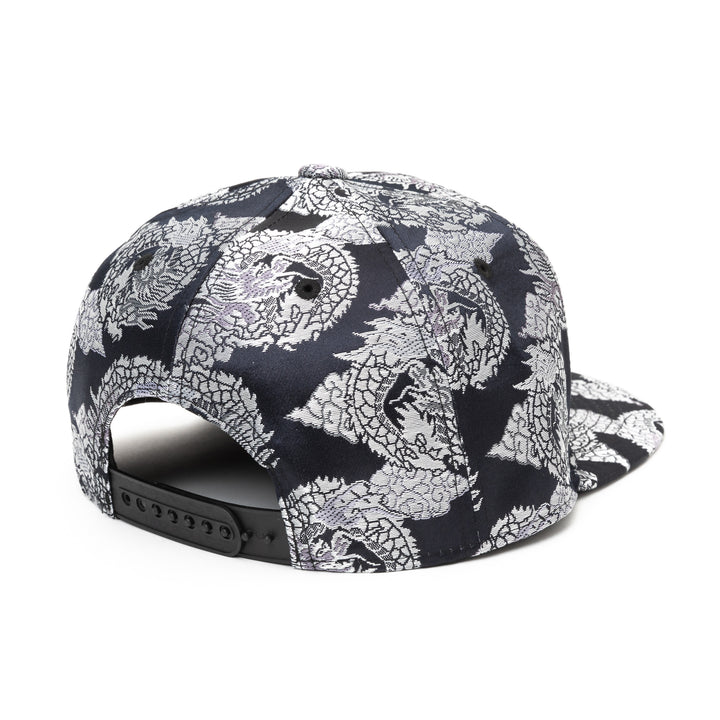 Kimono Fabric Cap - Black Background Silver Dragon