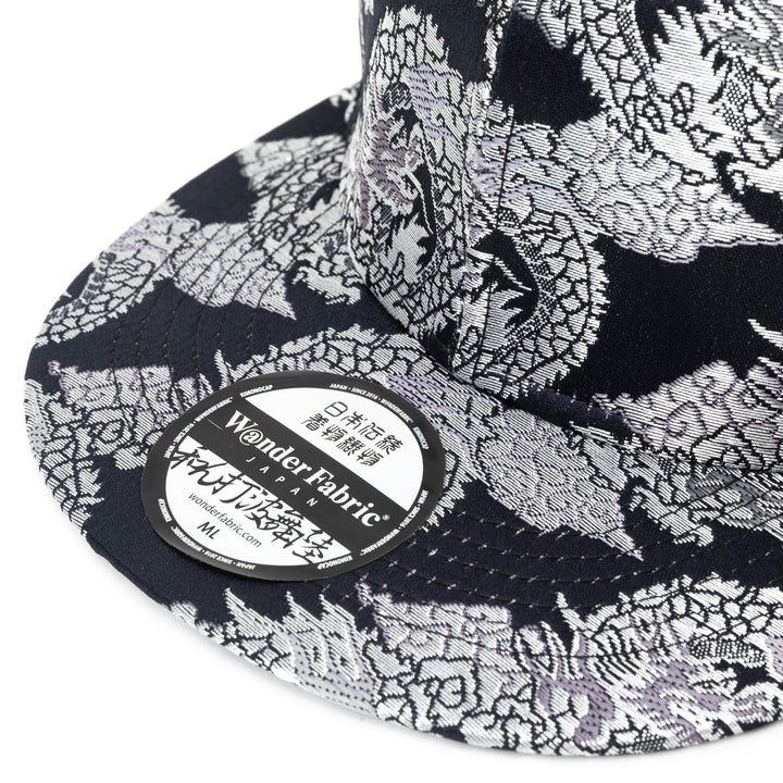 Kimono Fabric Cap - Black Background Silver Dragon