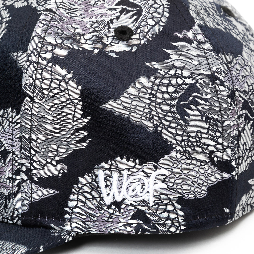 Kimono Fabric Cap - Black Background Silver Dragon