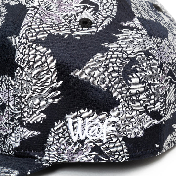 Kimono Fabric Cap - Black Background Silver Dragon